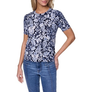 Nautica Women’s Crew Neck Solid Short Sleeve Sweater(Night Sky Multi)