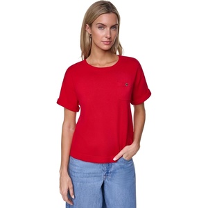 Nautica Women’s Crew Neck Solid Short Sleeve Sweater(Scarlet)