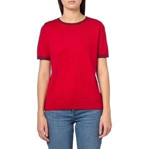 Nautica Women’s Crew Neck Solid Short Sleeve Sweater(Scarlet/ Sky Captain)