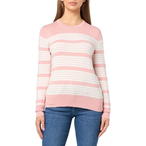 Nautica Women’s Crewneck Stripe Long Sleeve Crewneck Sweater(Bridal Rose Multi)