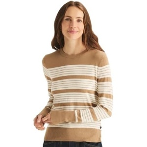 Nautica Women’s Crewneck Stripe Long Sleeve Crewneck Sweater(Camel/Ivory)