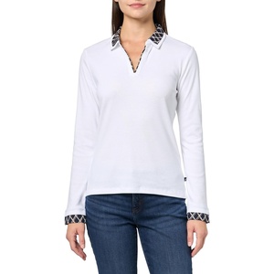 Nautica Women’s Double Collar Long Sleeve V-Neck Twofer Johnny Collar Knit Top(Bright White)