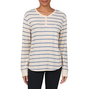 Nautica Womens Henley Pajama Top – Ultra-Soft & Lightweight Long Sleeve Lounge Shirt – Sweater Knit Sleepwear & Loungewear(Oatmeal Stripe)