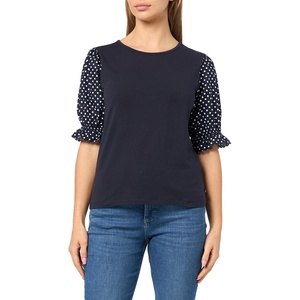 Nautica Women’s Knit Short Sleeve Puff Sleeve Mixed Media Knit Top(Night Sky)
