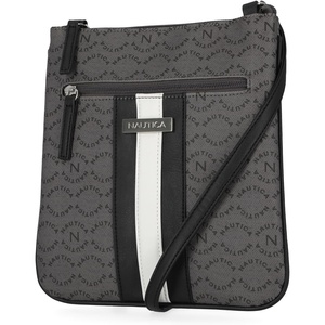 Nautica Womens Lakeside Signature North South Crossbody Bag(Black Patent)