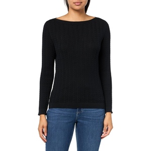 Nautica Women’s Long Sleeve Cable Boatneck Sweater(Black)