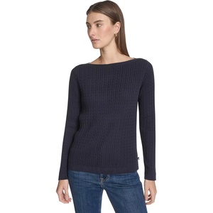 Nautica Women’s Long Sleeve Cable Boatneck Sweater(Night Sky)