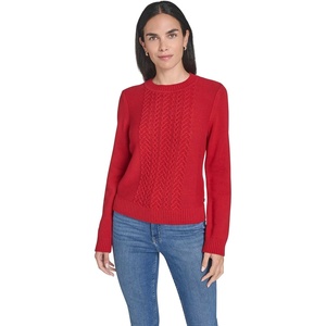 Nautica Women’s Long Sleeve Cable Crewneck Sweater(Haute Red)