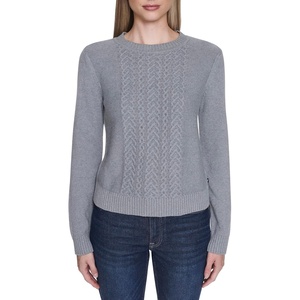 Nautica Women’s Long Sleeve Cable Crewneck Sweater(Mist Heather)