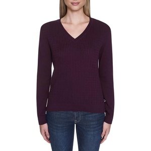 Nautica Women’s Long Sleeve Cable V-Neck Sweater(Aubergine)