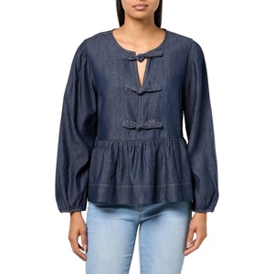 Nautica Women’s Long Sleeve Chambray Popover Denim Top(Dark Azure)