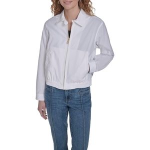 Nautica Women’s Long Sleeve Cotton Collared Zip Front Jacket(Bright White)