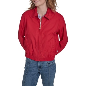 Nautica Women’s Long Sleeve Cotton Collared Zip Front Jacket(Scarlet)