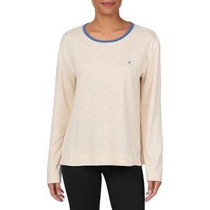 Nautica Womens Long Sleeve Crewneck Pajama Top – Lightweight, Soft and Cozy PJ Shirt – Sweater Knit Sleepwear & Loungewear(Oatmeal Heather)