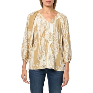 Nautica Women’s Long Sleeve Printed Paisley V-Neck Blouse(Rope/Ivory)