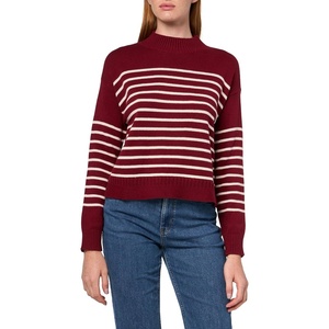 Nautica Women’s Long Sleeve Pullover Mockneck Sweater(Deep Rouge/White Swan)