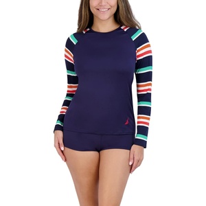 Nautica Women’s Long Sleeve Rashguard – Quick-Dry, UPF Protection, Swim Shirt, Pool, Beach, Hiking, Yoga, Volleyball(Prep Stripe)
