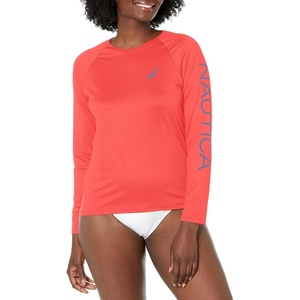 Nautica Women’s Long Sleeve Rashguard – Quick-Dry, UPF Protection, Swim Shirt, Pool, Beach, Hiking, Yoga, Volleyball(Red)