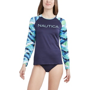 Nautica Women’s Long Sleeve Rashguard – Quick-Dry, UPF Protection, Swim Shirt, Pool, Beach, Hiking, Yoga, Volleyball(Wave)