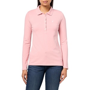 Nautica Women’s Long Sleeve Solid Collared Polo Shirt(Bridal Rose)