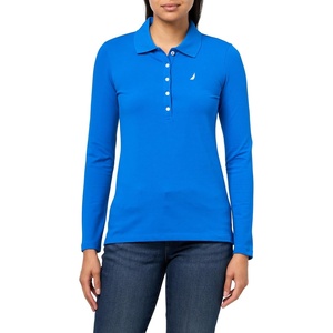 Nautica Women’s Long Sleeve Solid Collared Polo Shirt(Cerulean)