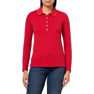 Nautica Women’s Long Sleeve Solid Collared Polo Shirt(Samba)