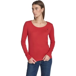 Nautica Women’s Long Sleeve Solid Scoop Neck Cotton T-Shirt(Samba)