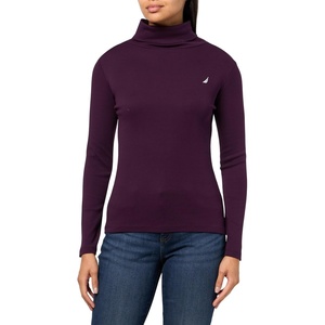 Nautica Women’s Long Sleeve Solid Turtleneck Shirt(Aubergine)