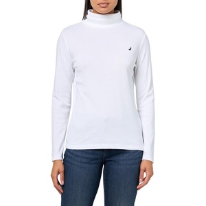 Nautica Women’s Long Sleeve Solid Turtleneck Shirt(Bright White)