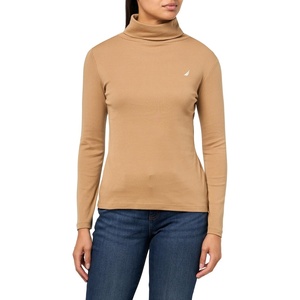 Nautica Women’s Long Sleeve Solid Turtleneck Shirt(Tigers Eye)