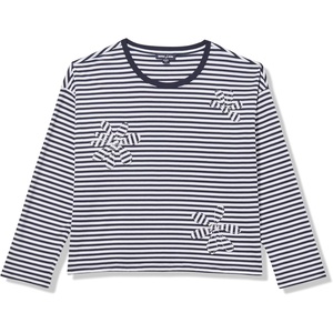 Nautica Women’s Long Sleeve Striped Cotton Top(Night Sky/Bright White)