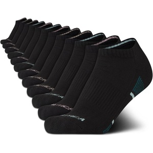Nautica Womens Low Cut Socks – 12 Pack Breathable Mesh Cushioned Athletic Performance No Show Socks for Women(Black)