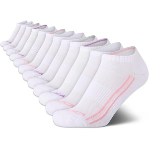 Nautica Womens Low Cut Socks – 12 Pack Moisture Wicking Cushioned Athletic No Show Socks for Women(White Stripe)