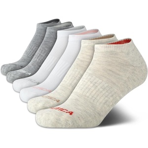 Nautica Womens Low Cut Socks – 6 Pack Soft Stretch Breathable Mesh Cushioned Athletic Performance No Show Socks for Women(Beige/White/Grey)