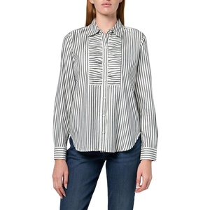 Nautica Women’s Lurex Pleated Long Sleeve Collared Striped Shirt(Night Sky Multi)