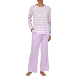 Nautica Womens Matching Sleep & Lounge Pajama Set – Lightweight French Terry – Long & Short Sleeve Top, Pants & Shorts Sets(Lilac Stripe)