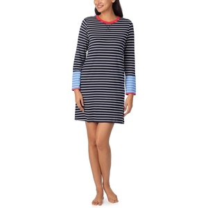 Nautica Women’s Mid-Thigh Crew Neck Pajama Sleepshirt, Color Block Stripe, Soft Breathable Jersey Cotton/Rayon(Navy Stp)