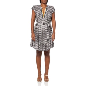 Nautica Women’s Mini Length Short Sleeve Foulard Print Popover Dress(Night Sky Multi)
