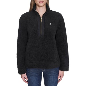 Nautica Women’s Mockneck Fleece Sweater Pullover(Black)