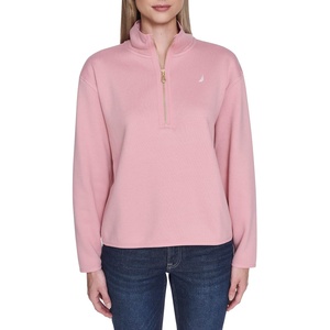 Nautica Women’s Mockneck Zip Up Fleece Jacket(New Bridal Rose)