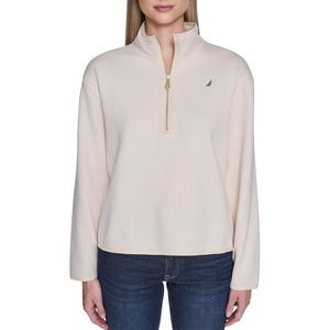 Nautica Women’s Mockneck Zip Up Fleece Jacket(New White Swan)