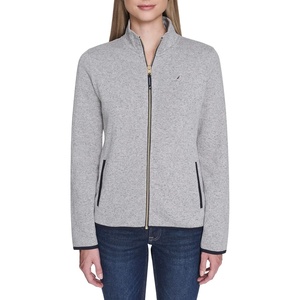 Nautica Women’s Mockneck Zip Up Fleece Jacket(Storm Heather Grey)