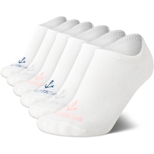 Nautica Womens No Show Socks – 6 Pack Soft Stretch Performance Athletic No Show Liner Socks for Women with Non Slip Grip(All White)