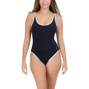 Nautica Womens One-Piece Swimsuit – Slimming Tummy Control Bathing Suit, Quick-Dry Fabric, Bikini Swimsuit(White Black)