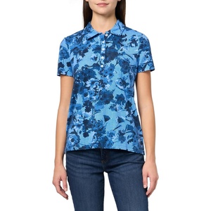 Nautica Women’s Polo Short Sleeve Button Placket Polo(Blue Multi)