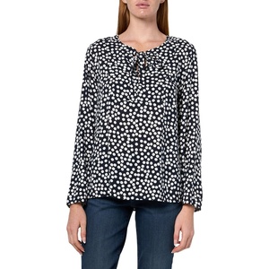 Nautica Women’s Popover Long Sleeve Tie Front Woven Top(Night Sky/Ivory)