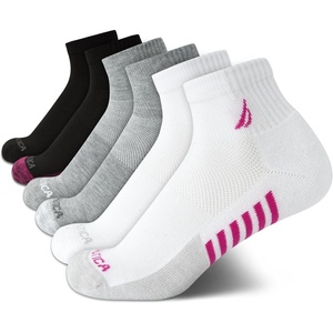 Nautica Womens Quarter Socks – 6 Pack Cushioned Moisture Wicking Athletic Socks for Women for Gym, Running, Sports (4-10)(Black/White/Grey)