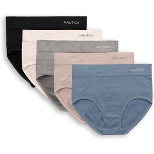 Nautica Women’s Seamless Ribbed Knit Brief Underwear Set, 5-Pack(Chronium/Apricot Rose/Mid Heather Grey/Ivory Shell/Black)