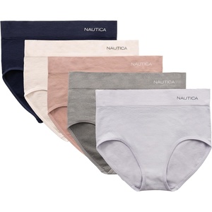 Nautica Women’s Seamless Ribbed Knit Brief Underwear Set, 5-Pack(Cloudy Waters/Fawn/Pearl Mist/Md Heather Grey/Navy Beats)