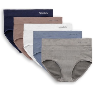 Nautica Women’s Seamless Ribbed Knit Brief Underwear Set, 5-Pack(Mid Heather Grey/Stonewash/White/Cafe Latte/Nocturnal Navy)